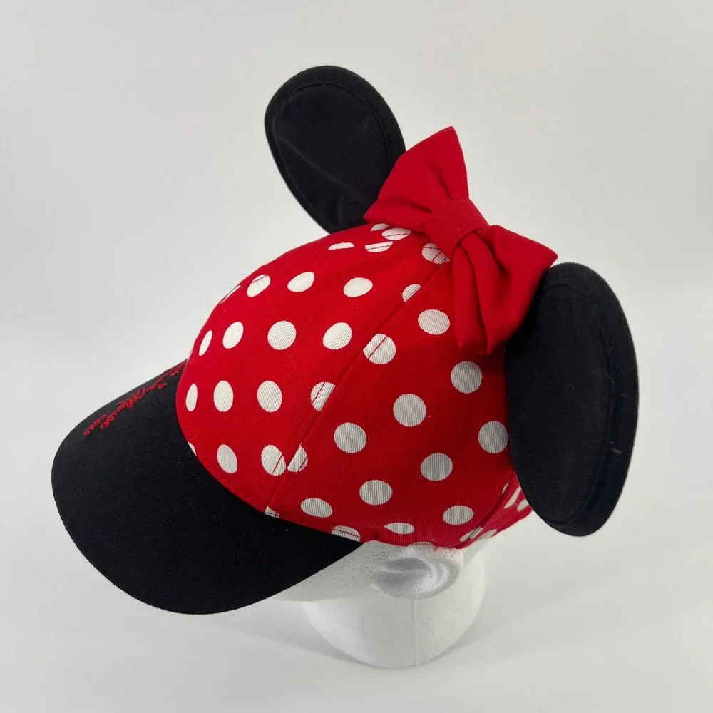 Disney Parks Minnie Mouse‎ Polka Dot Ears Bow Youth Baseball Cap Red Black White